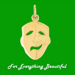 Comedy Tragedy Mask Musical Small 14K Yellow Gold Pendant Charm