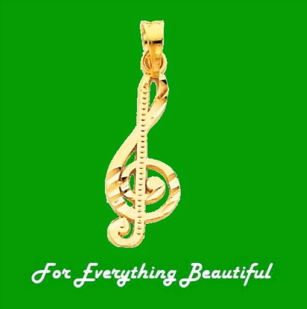 Image 0 of Treble Clef Musical Note Textured Small 14K Yellow Gold Pendant Charm