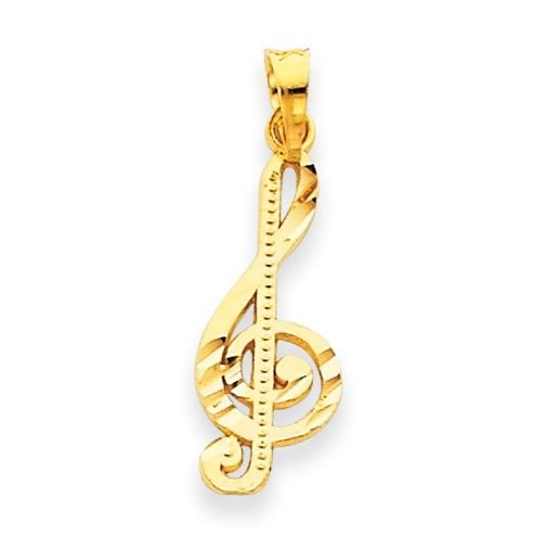 Image 1 of Treble Clef Musical Note Textured Small 14K Yellow Gold Pendant Charm
