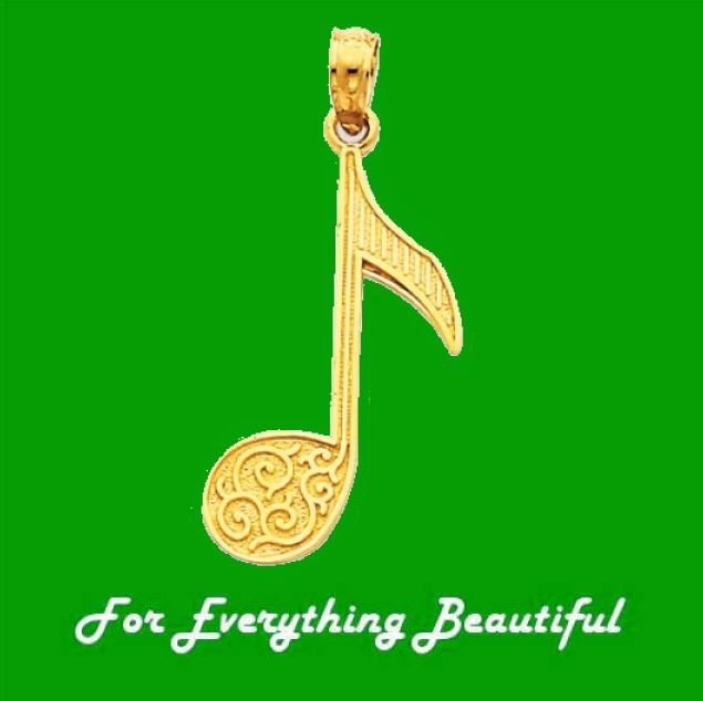 Image 0 of Single Musical Note Detailed 14K Yellow Gold Pendant Charm