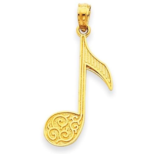 Image 1 of Single Musical Note Detailed 14K Yellow Gold Pendant Charm