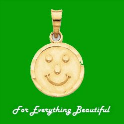Happy Smiley Face Small 14K Yellow Gold Pendant Charm