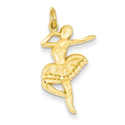 Image 1 of Ballerina Dancing Figure Satin Polished 14K Yellow Gold Pendant Charm