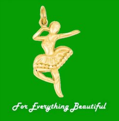 Ballerina Dancing Figure Satin Polished 14K Yellow Gold Pendant Charm