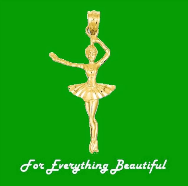 Image 0 of Ballerina Dancer Figure Satin Polished 14K Yellow Gold Pendant Charm