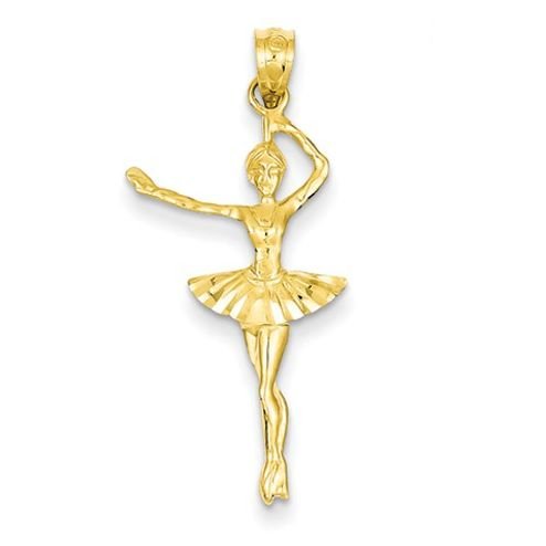 Image 1 of Ballerina Dancer Figure Satin Polished 14K Yellow Gold Pendant Charm