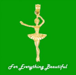 Ballerina Dancer Figure Satin Polished 14K Yellow Gold Pendant Charm