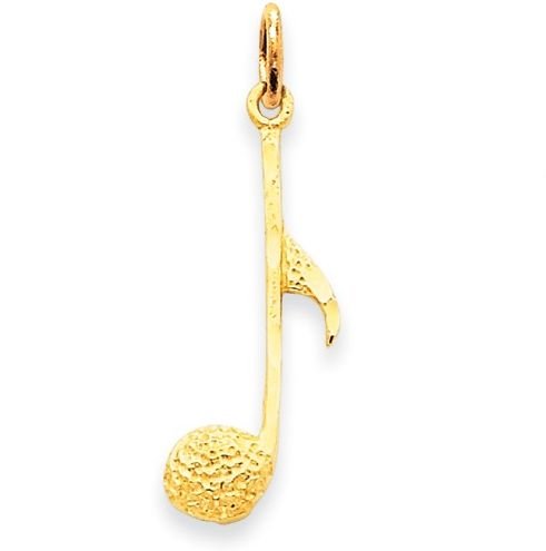 Image 1 of Single Musical Note Textured 14K Yellow Gold Pendant Charm