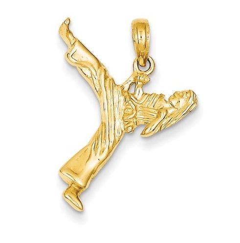 Image 1 of Female Karate Figure Sports Satin Polished 14K Yellow Gold Pendant Charm