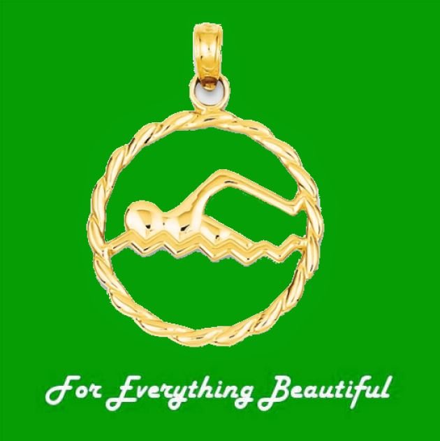 Image 0 of Swimming Figure Twisted Rope Sports 14K Yellow Gold Pendant Charm