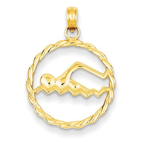 Image 1 of Swimming Figure Twisted Rope Sports 14K Yellow Gold Pendant Charm