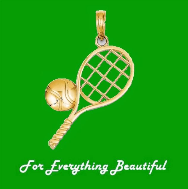 Image 0 of Tennis Racket Ball Sports 14K Yellow Gold Pendant Charm