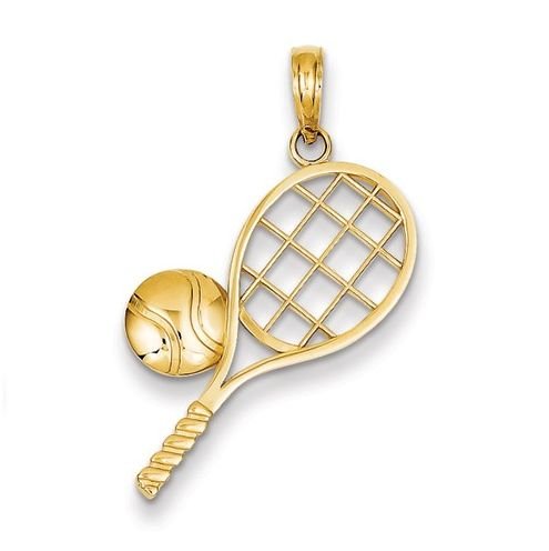 Image 1 of Tennis Racket Ball Sports 14K Yellow Gold Pendant Charm