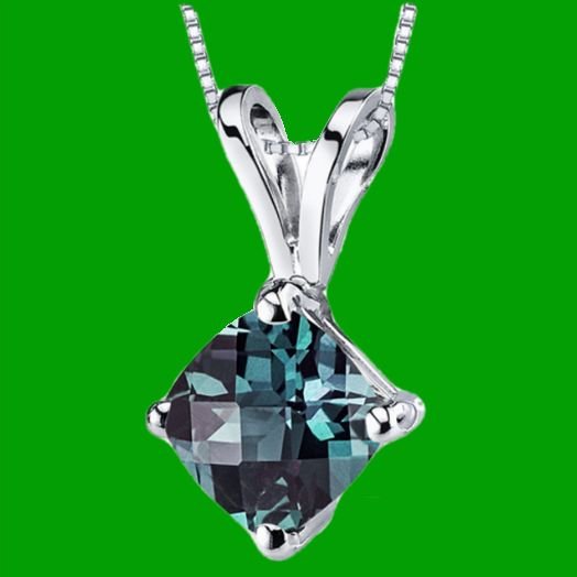 Image 0 of Alexandrite Cushion Cut 14K White Gold Pendant