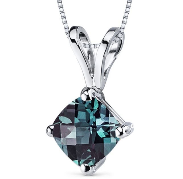 Image 1 of Alexandrite Cushion Cut 14K White Gold Pendant