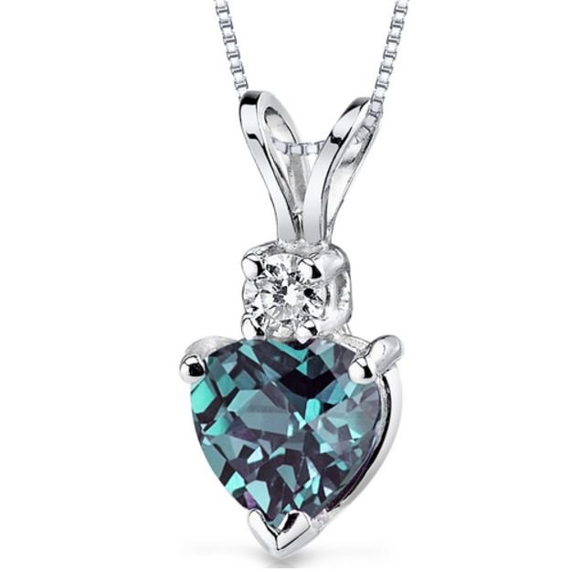 Image 1 of Alexandrite Heart Cut Diamond Accent 14K White Gold Pendant