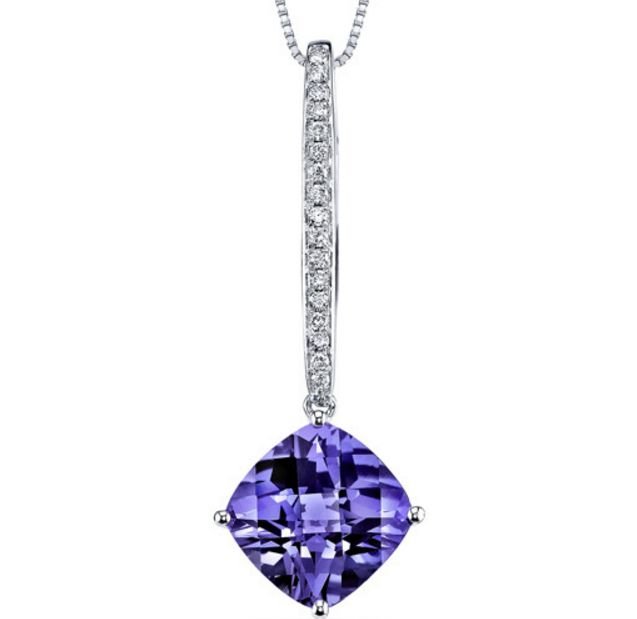 Image 1 of Alexandrite Cushion Cut Diamond Accent 14K White Gold Pendant