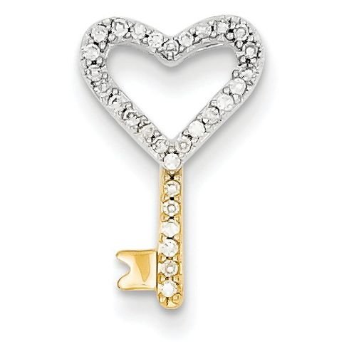 Image 1 of Heart Key Rhodium Diamond Encrusted Small 14K Yellow Gold Pendant 
