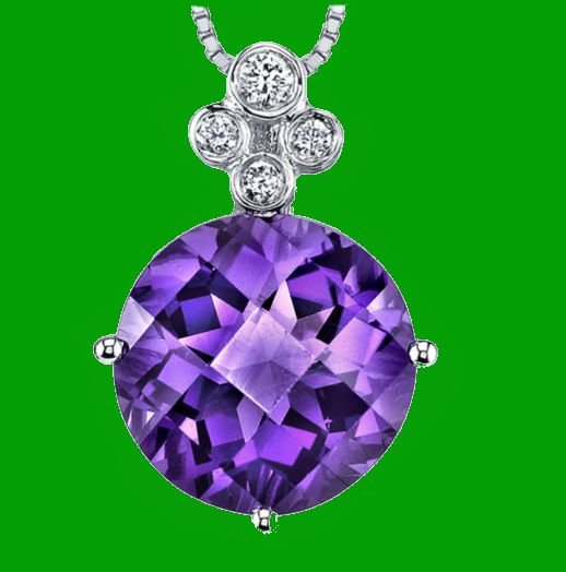 Image 0 of Purple Amethyst Round Cut Diamond Detail 14K White Gold Pendant
