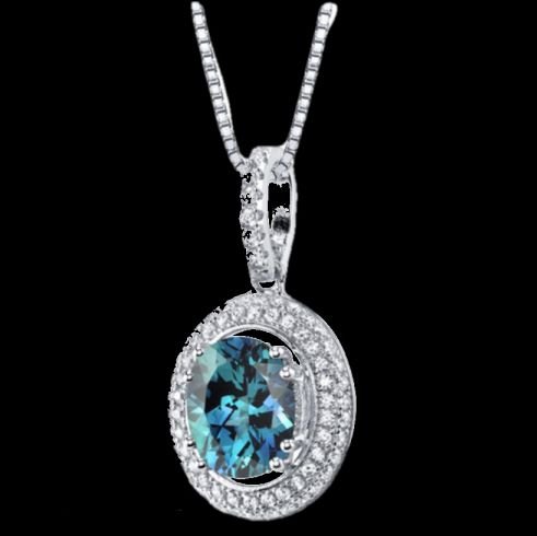 Image 0 of Alexandrite Oval Cut Halo Cubic Zirconia Accent Sterling Silver Pendant