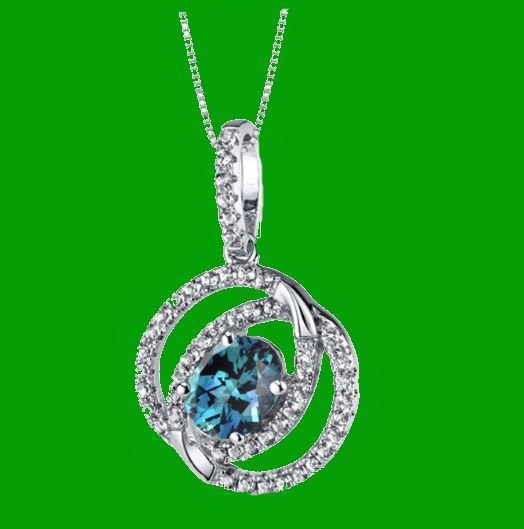 Image 0 of Alexandrite Oval Cut Dual Halo White Topaz Accent 14K White Gold Pendant