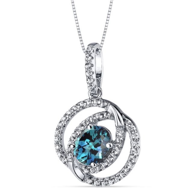 Image 1 of Alexandrite Oval Cut Dual Halo White Topaz Accent 14K White Gold Pendant