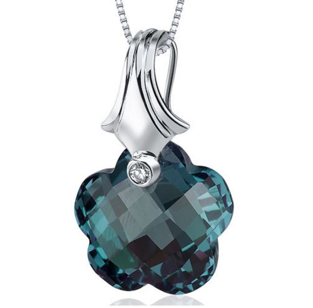 Image 1 of Alexandrite Florentine Cut Cubic Zirconia Accent Sterling Silver Pendant