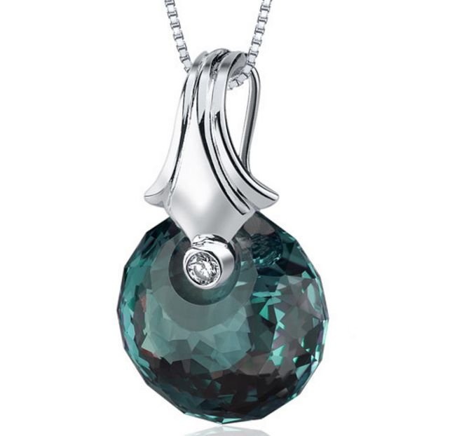 Image 1 of Alexandrite Spherical Cut Cubic Zirconia Accent Sterling Silver Pendant