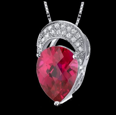 Image 0 of Red Ruby Pear Cut Cubic Zirconia Crown Sterling Silver Pendant