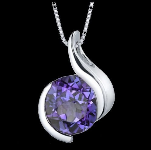 Image 0 of Alexandrite Round Cut Curved Detail Sterling Silver Pendant