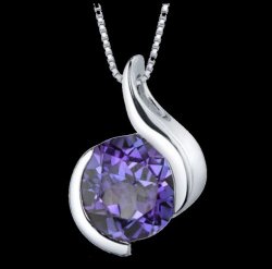 Alexandrite Round Cut Curved Detail Sterling Silver Pendant