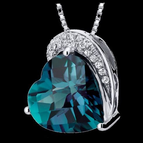 Image 0 of Alexandrite Heart Cut Cubic Zirconia Curve Sterling Silver Pendant