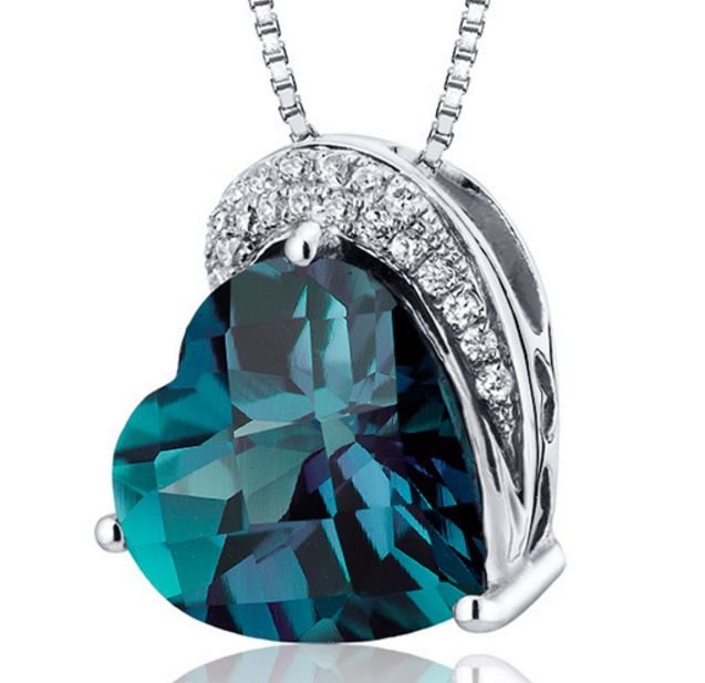 Image 1 of Alexandrite Heart Cut Cubic Zirconia Curve Sterling Silver Pendant