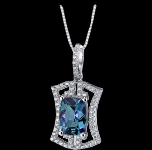 Image 0 of Alexandrite Cushion Cut Cubic Zirconia Art Deco Sterling Silver Pendant