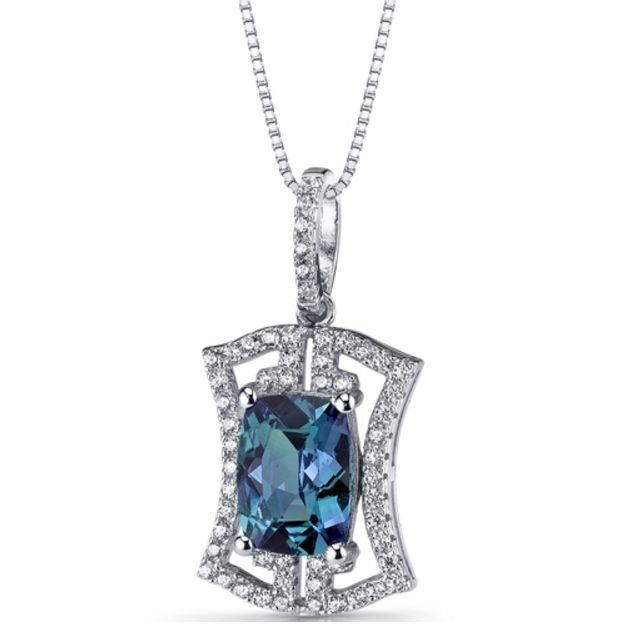 Image 1 of Alexandrite Cushion Cut Cubic Zirconia Art Deco Sterling Silver Pendant