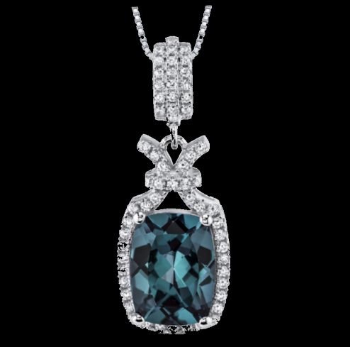 Image 0 of Alexandrite Cushion Cut Cubic Zirconia Tied Knot Sterling Silver Pendant