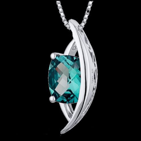 Image 0 of Alexandrite Radiant Cut Crescent Detail Sterling Silver Pendant