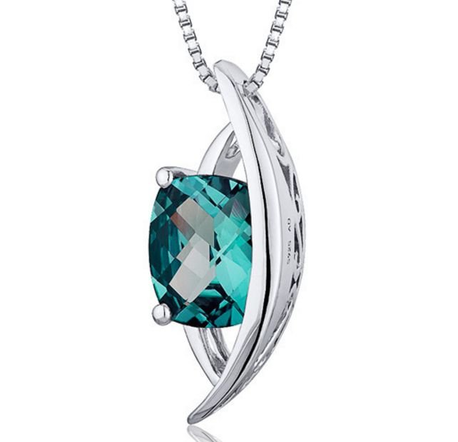 Image 1 of Alexandrite Radiant Cut Crescent Detail Sterling Silver Pendant