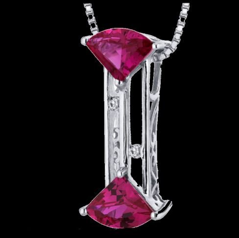 Image 0 of Red Ruby Fan Cut Cubic Zirconia Accent Sterling Silver Pendant