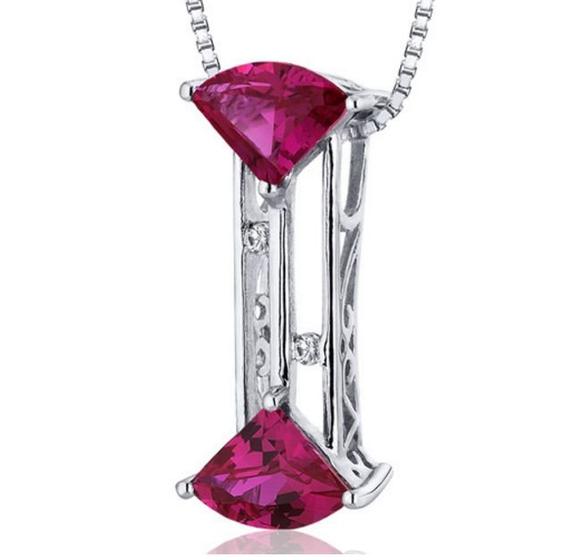Image 1 of Red Ruby Fan Cut Cubic Zirconia Accent Sterling Silver Pendant