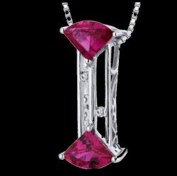 Red Ruby Fan Cut Cubic Zirconia Accent Sterling Silver Pendant