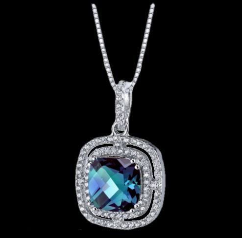 Image 0 of Alexandrite Cushion Cut Cubic Zirconia Accent Sterling Silver Pendant