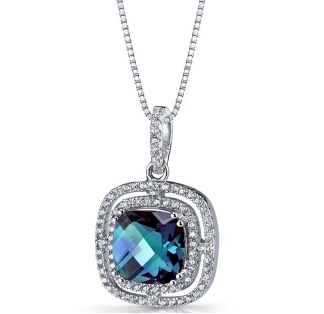 Image 1 of Alexandrite Cushion Cut Cubic Zirconia Accent Sterling Silver Pendant