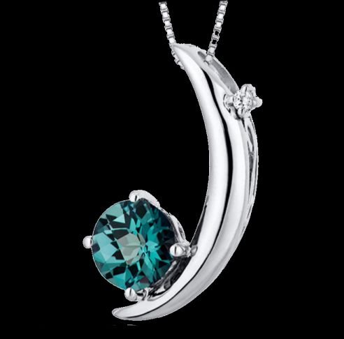 Image 0 of Alexandrite Round Cut Crescent Cubic Zirconia Accent Sterling Silver Pendant