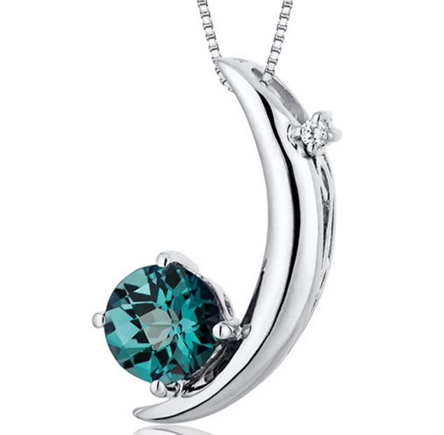 Image 1 of Alexandrite Round Cut Crescent Cubic Zirconia Accent Sterling Silver Pendant