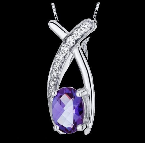 Image 0 of Alexandrite Oval Cut Cubic Zirconia Elongated Cross Sterling Silver Pendant
