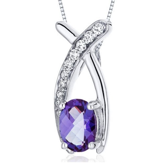 Image 1 of Alexandrite Oval Cut Cubic Zirconia Elongated Cross Sterling Silver Pendant