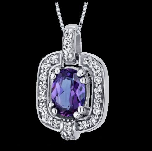 Image 0 of Alexandrite Oval Cut Cubic Zirconia Framed Sterling Silver Pendant
