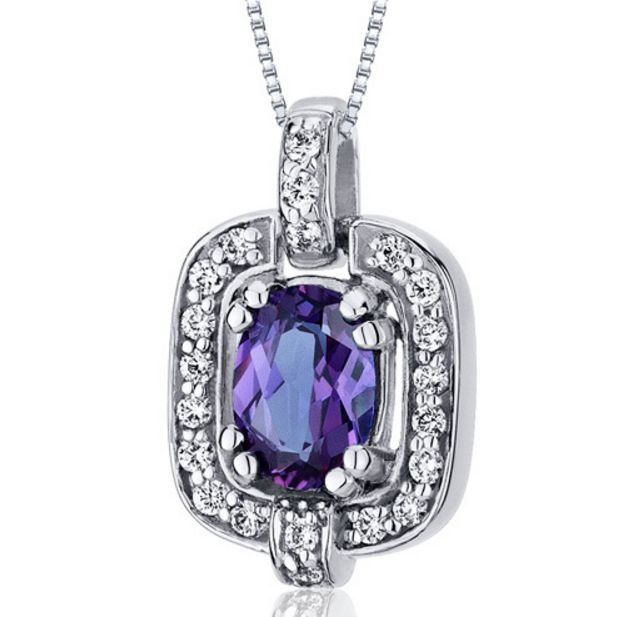 Image 1 of Alexandrite Oval Cut Cubic Zirconia Framed Sterling Silver Pendant