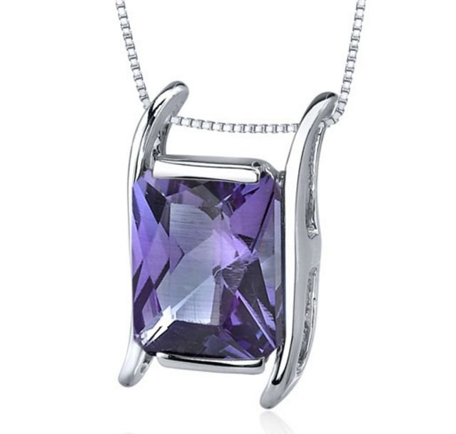 Image 1 of Alexandrite Radiant Cut Abstract Design Sterling Silver Pendant